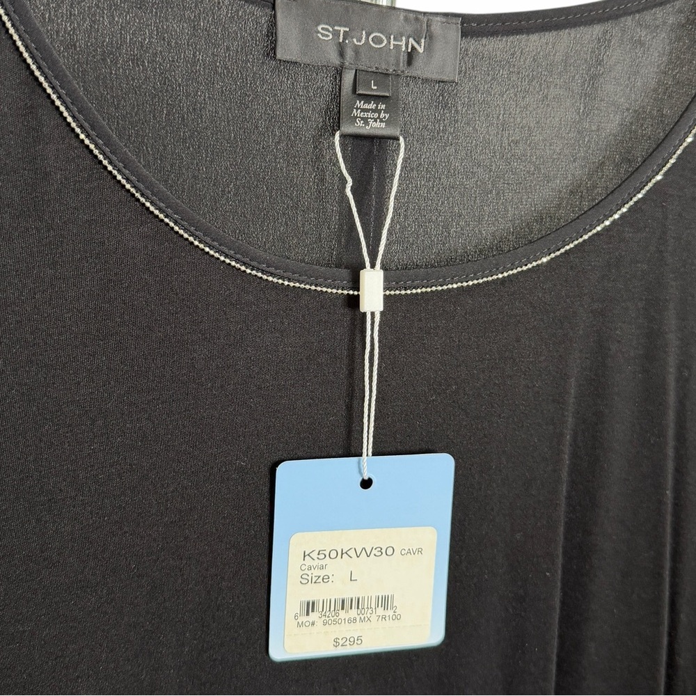 St. John Black Silk Short Sleeve Blouse Caviar - Picture 7 of 10